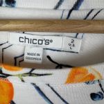 Chico's  Tropical Jewel Neck Tee Sz‎ 2 Large Orange Fruit Print Floral Pima Cotton Photo 5