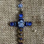 Belladonna Cross Necklace VTG Signed Collar Blue Crystal Rhinestone Enamel Rare Photo 1