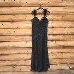 Mac Duggal 20889 Womens Black Sheer Applique Bustier Gown with Feather Straps Photo 4