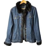 Dennis Basso Penny Lane Denim Jacket Faux Fur Trim Collar Cuff Women Size Medium Photo 1