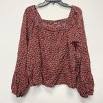 Gap Floral Top Bluse Womens XL Long Sleeve Square Neck Top Red Botanical Spring Photo 0