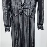 Elegant Black Lace sheer tie front Women’s long robe sexy L bridal feminine Size L Photo 8