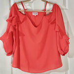 Pink Lily Coral flutter sleeve cold shoulder shirt Photo 0