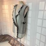 Chico's Gigi Black White Wool Blend Textured Knit Fringe Cardigan Vest Size 2 Photo 2