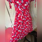 EXPRESS Red Floral Dress with Blue Accents Photo 1