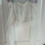 San Joy White Off-The-Shoulder Cropped Boho Top  Photo 0