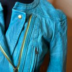 Tracy Reese  Turquoise Moto Leather Biker Jacket SZ 0 Y2K Country Western Texas Photo 5