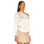 Heartloom  Keely Top Satin Off the Shoulder Long Sleeve Champagne Sz M‎ Photo 12