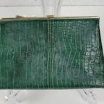 Andé Womens Clutch Bag Green Croc Embossed Pastel Floral Applique Gold Chain Photo 6