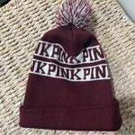 PINK - Victoria's Secret Victoria’s Secret VS Pink Pom Beanie Winter Hat Stocking Cap Toboggan Maroon. Photo 0