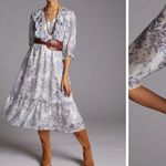 Moon River Anthropologie  Blue Floral Ruffle Midi Dress size Small Photo 4