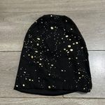 Black Ribbed Lightweight Beanie With Gold Splatters Photo 2