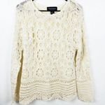 CELINA YANG DESIGNS Cream Knit Lace Long Sleeves Ramie Cotton Blend Top Medium Photo 0