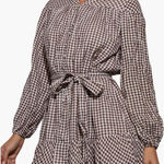 VICI Sweet Autumn Plaid Belted Long Sleeve Mini ShirtDress Brown & Cream Large Photo 0