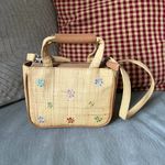 Nine West Y2K natural raffia mini crossbody purse with floral embroidery Photo 2