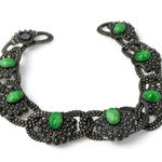 Antique Vintage Necklace Bib Chocker Collar Green Stone Art Deco Nuevo No Clasp Silver Photo 2