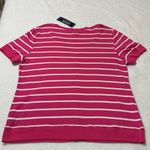 CHAPS NEW  Women’s XL Pink White Striped Button Up Cardigan Short Sleeve Cotton Photo 1