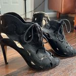 Elle  Black Lace-Up Cutout Heels Photo 0