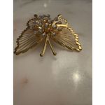 Monet Vintage Signed  Gold Tone Butterfly Brooch Pin Rhinestones Photo 4