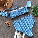 mermaid off shoulder high waist swimsuits Blue Size L Photo 4