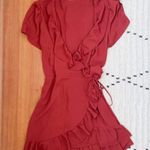 Aritzia Sunday Best Wrap Ruffle Dress Size 8 Red Photo 0