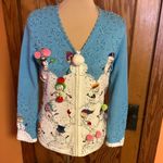 Vtg 90s bright beaded n sequined snowman cardigan Blue Size M Photo 9