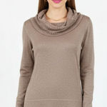 Willi Smith  Tan & Gold Metallic Cowl Drape Neck Knit Sweater Top L Photo 0