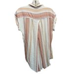 Thread & Supply Peach/White‎ Stripe Short Sleeve Collared Button Up Top Sz Small Pink Photo 4