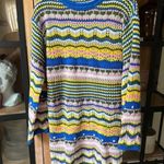 Amazon Crochet knit dress rainbow stripes swimsuit coverup long sleeve cobalt blue Photo 1