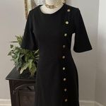 Ann Taylor  Women Black Short Sleeve Shift Dress Small Embellish Black Zipper Photo 1