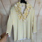 Christina Yellow Stripe Ruffle Neckline Business Casual Sweater Size XL Photo 3