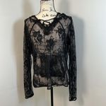 POL  Black Lace Floral Hoodie‎ Pullover Top Long Sleeve See Through Blouse Photo 1