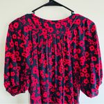 Loft red and black puff sleeve blouse with a floral or daisy print size Large Photo 7