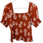 Madewell  Georgette Lucie Floral Smocked Top‎ Square Neck Puff Sleeve Rust Size M Photo 5