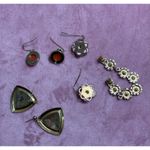 Lot of 4 Pairs Earrings Pink Gold Flowers Rhinestone Geometric Costume Jewelry Photo 3