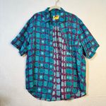 Creative Edge South Western Print Silk Button Up Blouse Size Large Short Sleeve Green Photo 4