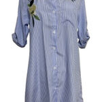 Floral Embroidered Blue Striped Mini Dress Photo 0