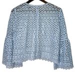 J.Crew Daisy Eyelet Bell Sleeve Blouse Jewel Neck Back Zip Up 10 Baby Blue Photo 12