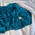 Free People  miraya turquoise front twist satin long sleeve crop top Photo 6