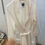Laura Ashley  fuzzy White bathrobe Sz S/M pink trim cozy #loungewear Photo 0