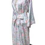 Vtg 1980s Gilligan O'Malley Pastel Pink Green Floral Satin True Wrap Robe L Size L Photo 0
