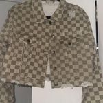 c'isa Tan Checkered, Cropped Denim/Jean Jacket Photo 0