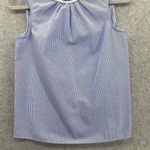 ZARA  Women's Blouse Sleeveless Crochet Neck Size XS Blue Striped High Neck Photo 10