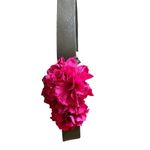 White House | Black Market WHBM Black Stretch Belt Dark Rose Faux Flower L Lined Photo 1