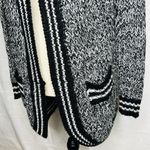 True Craft  Sz XS Hooded Open Varsity Cardigan Chunky Knit Sweater Black/White Photo 4