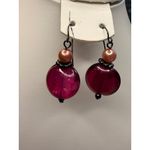 Glass & Pearl Beaded Drop Earrings With Black Accents Purple Photo 3