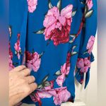 West Kei Turquoise Blue Floral Women's Faux Wrap 3/4 Sleeve Blouse Photo 4