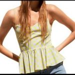 ZARA Size Medium Grey Yellow Polka Dot Smocked Peplum Tank Top Cami Coquette Photo 1