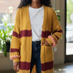 Umgee Yellow Knit Duster Cardigan Striped Open Front Bohemian Sweater Photo 0