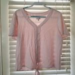 SO  large pink button down tie bottom Blouse Photo 0